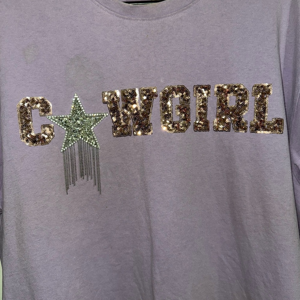 Cowgirl Purple Graphic T-Shirt with Sequin Detail by fantastic Fawn - Picture 4 of 4